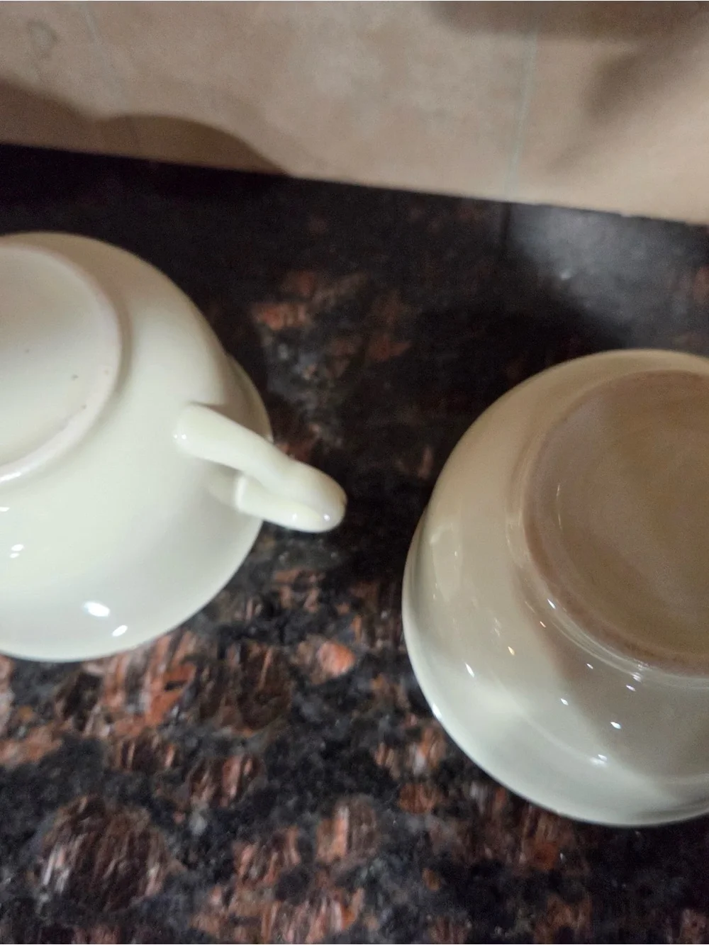Vintage Floral Bone China Teacup - Cream with Green Floral Accent x2